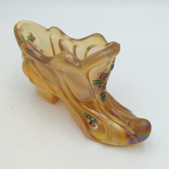 Fenton Accents Transparent Fenton Glass Slipper Hand Painted And